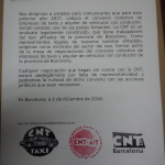 Carta al sindicat de taxistes autònoms de barcelona per exigir el dret de la cnt a estar a la propera negociació del conveni col·lectiu de treball d’empreses de autotaxi, i de lloguer de vehicles amb conductor